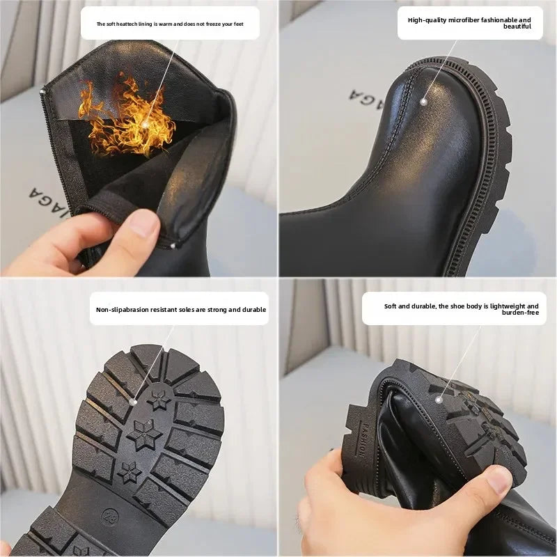 Girls' long tube boots 2025 Autumn/Winter New Korean Fashion Knight Boots Plush Princess Boots Warm Two Cotton High tube Boots