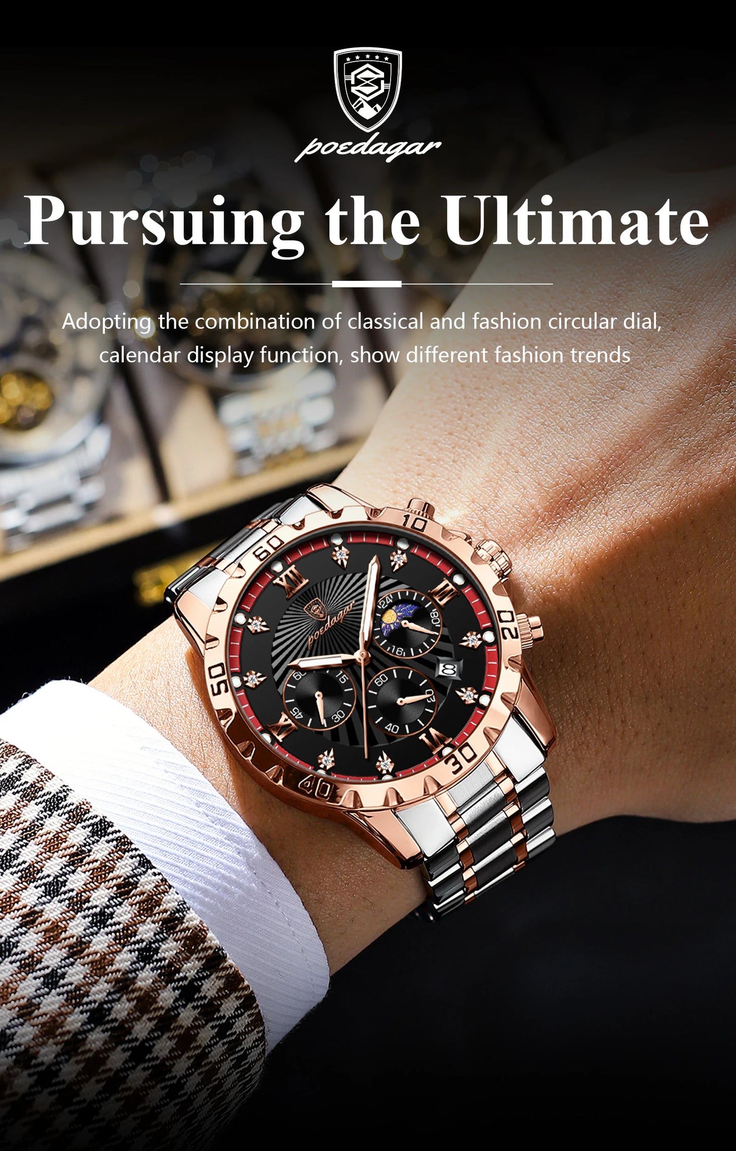 POEDAGAR Luxury Sports Watches For Men Stainless Steel Chronograph Date Man Watch Waterproof Luminous Fashion Men's Quartz Watch