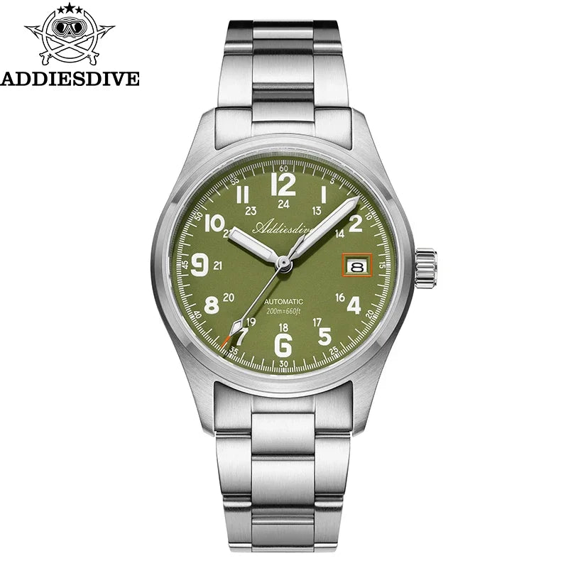 ADDIESDIVE Mechanical Watches New AD2070  Leather Strap BGW9 Super Luminous Sapphire 39mm Watches 20Bar Waterproof Reloj Hombre