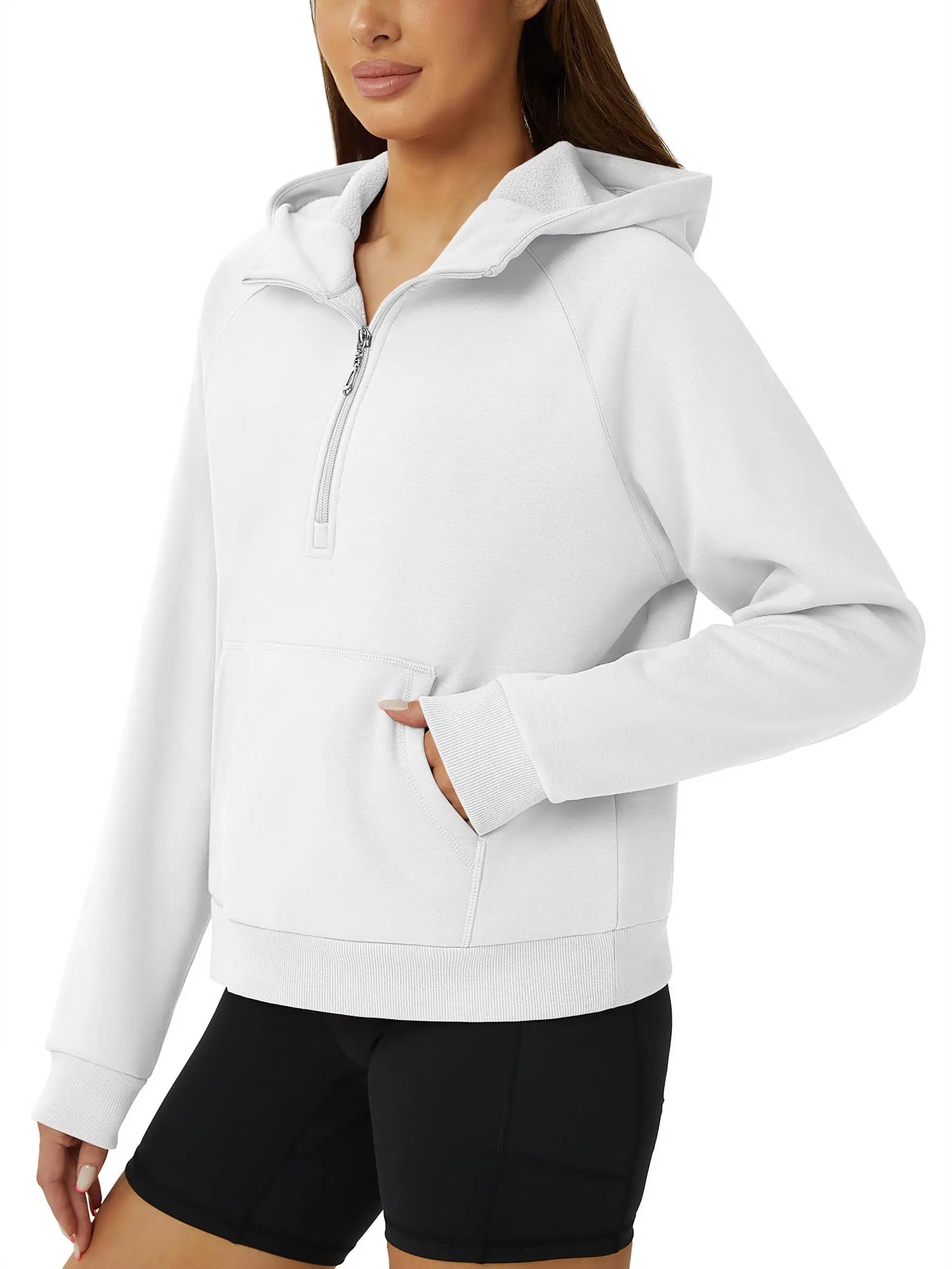 TACVASEN Winter Half Zip Hooded Cotton Pullover Womens Fleece Lined Warm Sweatshirt Thermal Lightweight Outdoor Casual Crop Tops