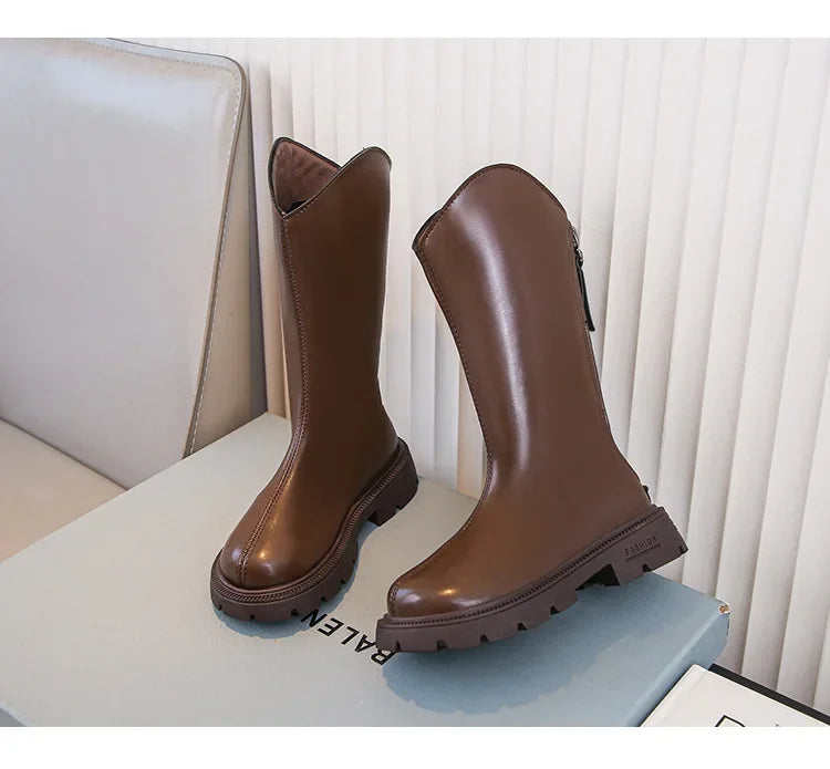 Girls' long tube boots 2025 Autumn/Winter New Korean Fashion Knight Boots Plush Princess Boots Warm Two Cotton High tube Boots