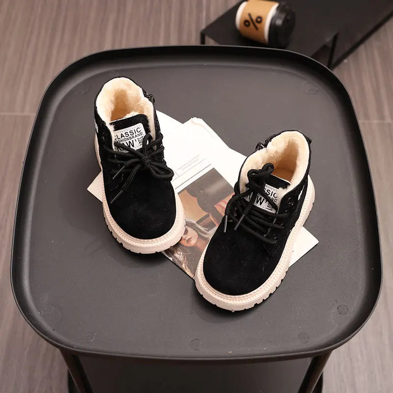 Children's Winter Fashion Cotton Shoes Boys' Warm Cotton Lined Ankle Boots for Boys Girls Side Zipper Retro Snow Thermal Boots