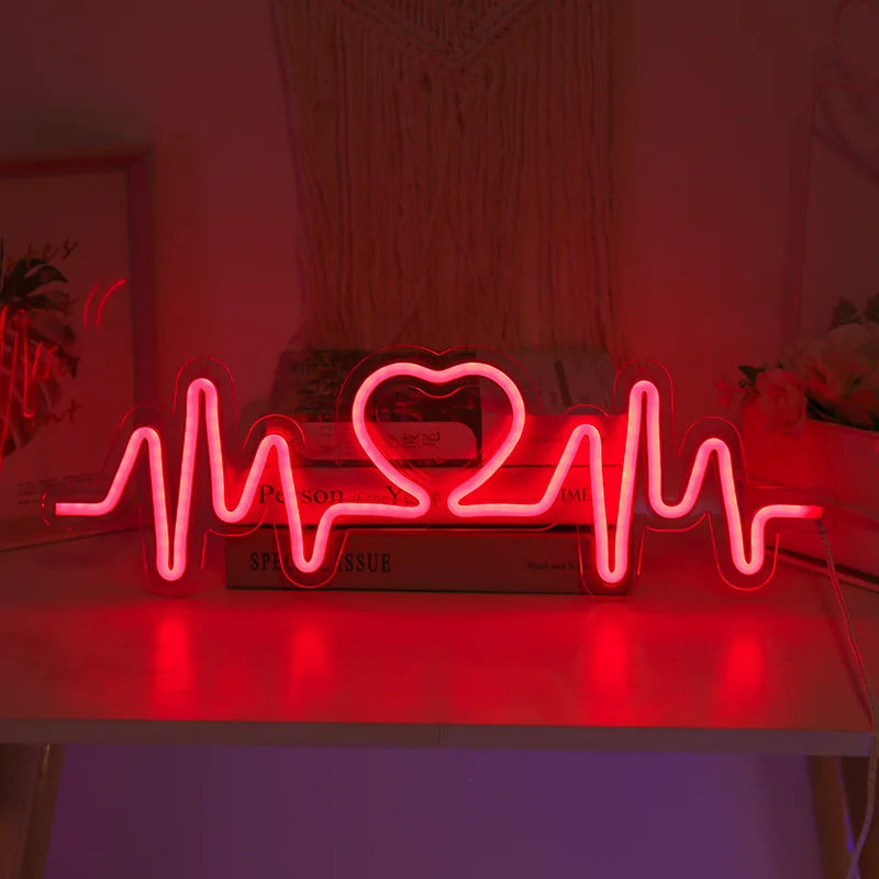 Heartbeat Neon Sign Light LED Love Logo Lamp wedding Lighing Backplane Confession Christmas Decor Background Wall USB Powered
