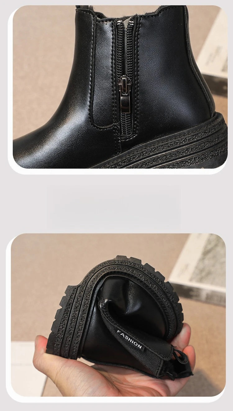 Kids Chelsea Boots for Girls 2025 New Winter Kids Ankle Boots Soft Sole Plush Breathable Lining School Shoes for Girls Boots