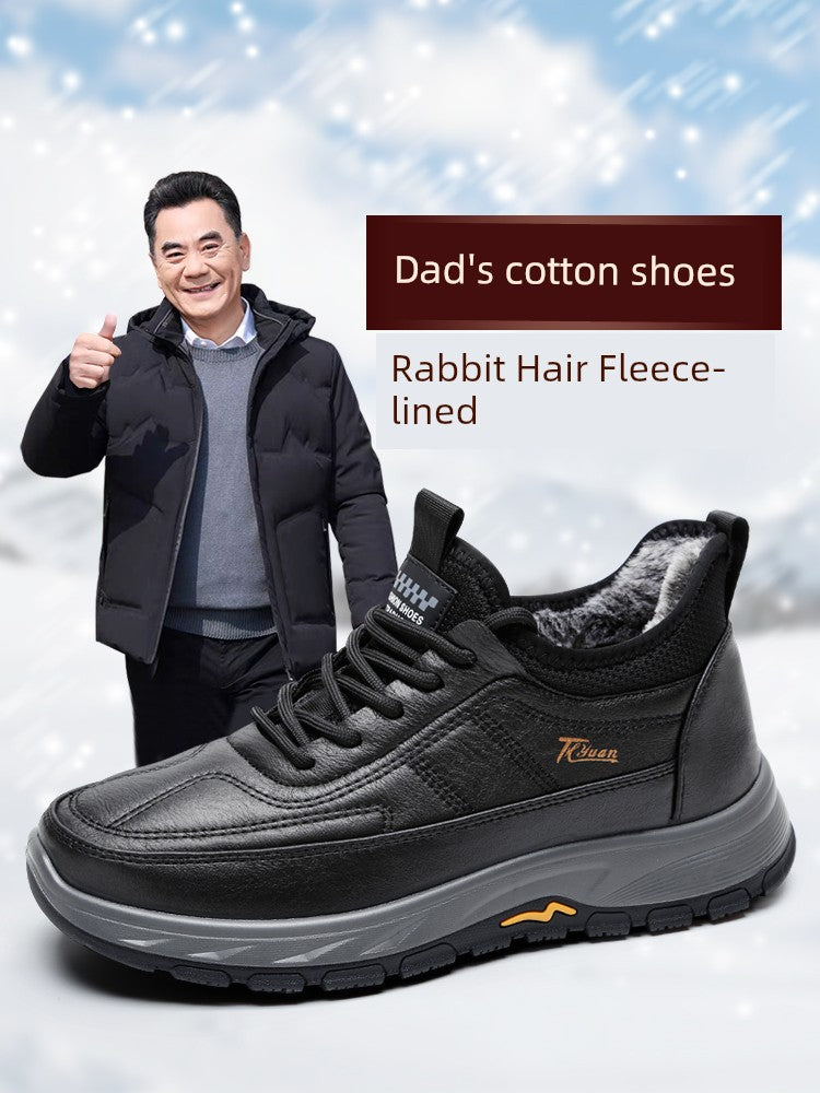 Traditional Beijing Cotton Shoes Men's Winter Fleece-lined Thickened Elderly Non Slip One Pedal Heattech Middle-Aged and Elderly Men Dad Shoes