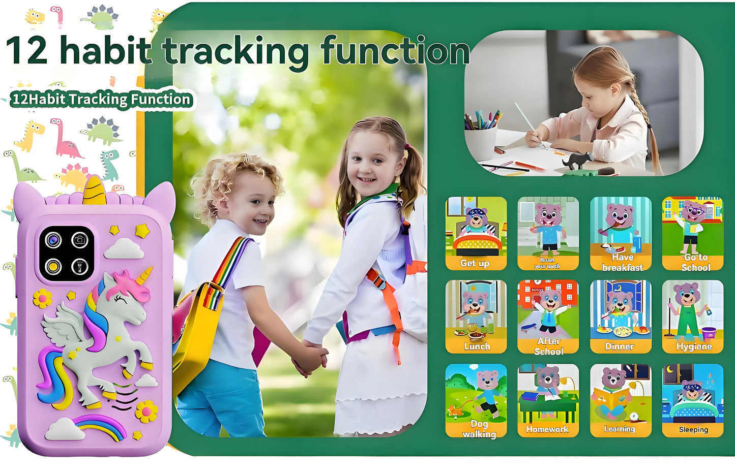 Kids Smart Phone 8GB 2.8'' Stories Music Camera Video Habit Tracking Baby Mobile Mini Toy Phone Educational Learning Tools Gifts