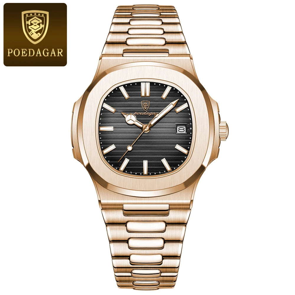 POEDAGAR Top Luxury Man Watch Date Waterproof Luminous Leather Watches For Men High Quality Square Men's Quartz Wristwatch Reloj