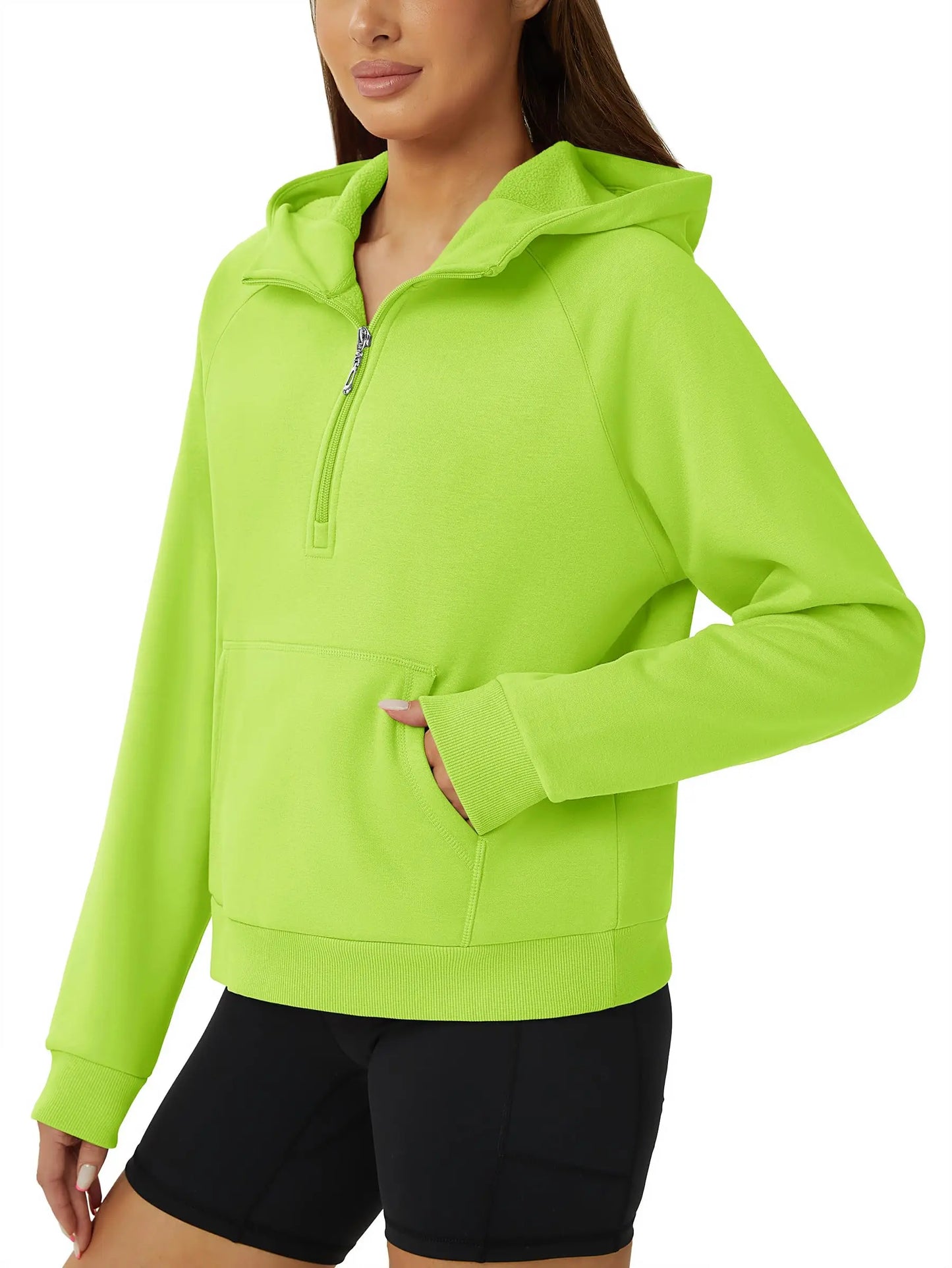 TACVASEN Winter Half Zip Hooded Cotton Pullover Womens Fleece Lined Warm Sweatshirt Thermal Lightweight Outdoor Casual Crop Tops