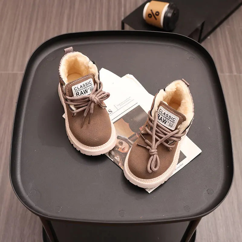 Children's Winter Fashion Cotton Shoes Boys' Warm Cotton Lined Ankle Boots for Boys Girls Side Zipper Retro Snow Thermal Boots