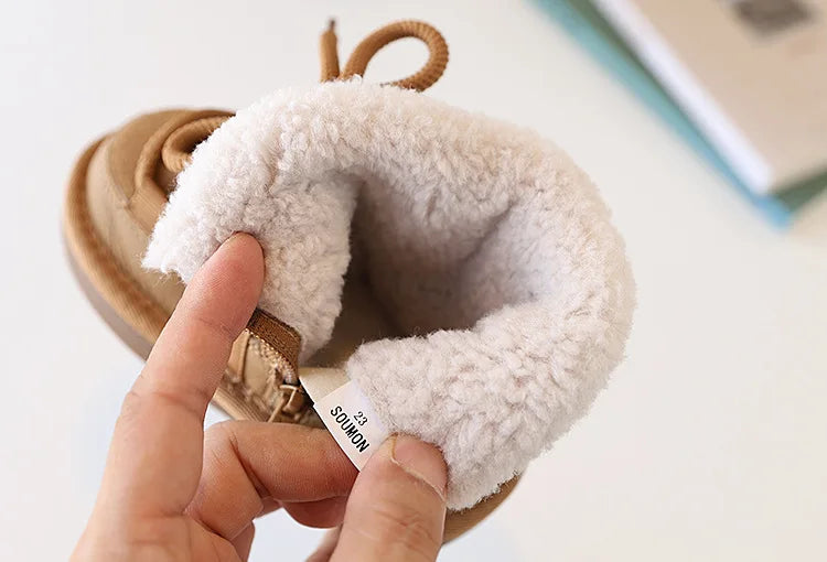 2025 New Winter Children Snow Boots Leather Warm Plush Soft Sole Toddler Boys Shoes Non-slip Fashion Girls Boots EU 21-30