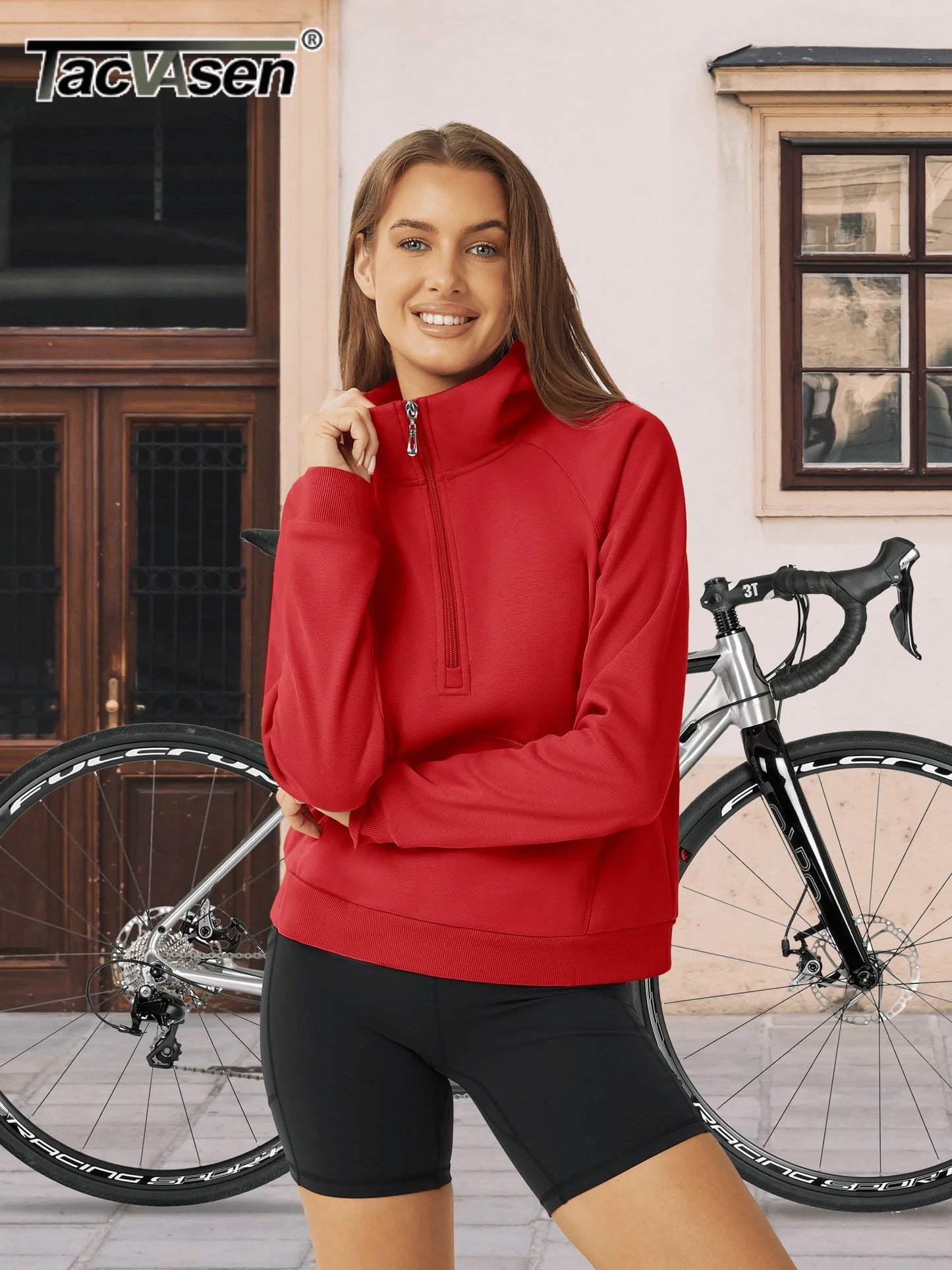 TACVASEN Winter Half Zip Hooded Cotton Pullover Womens Fleece Lined Warm Sweatshirt Thermal Lightweight Outdoor Casual Crop Tops