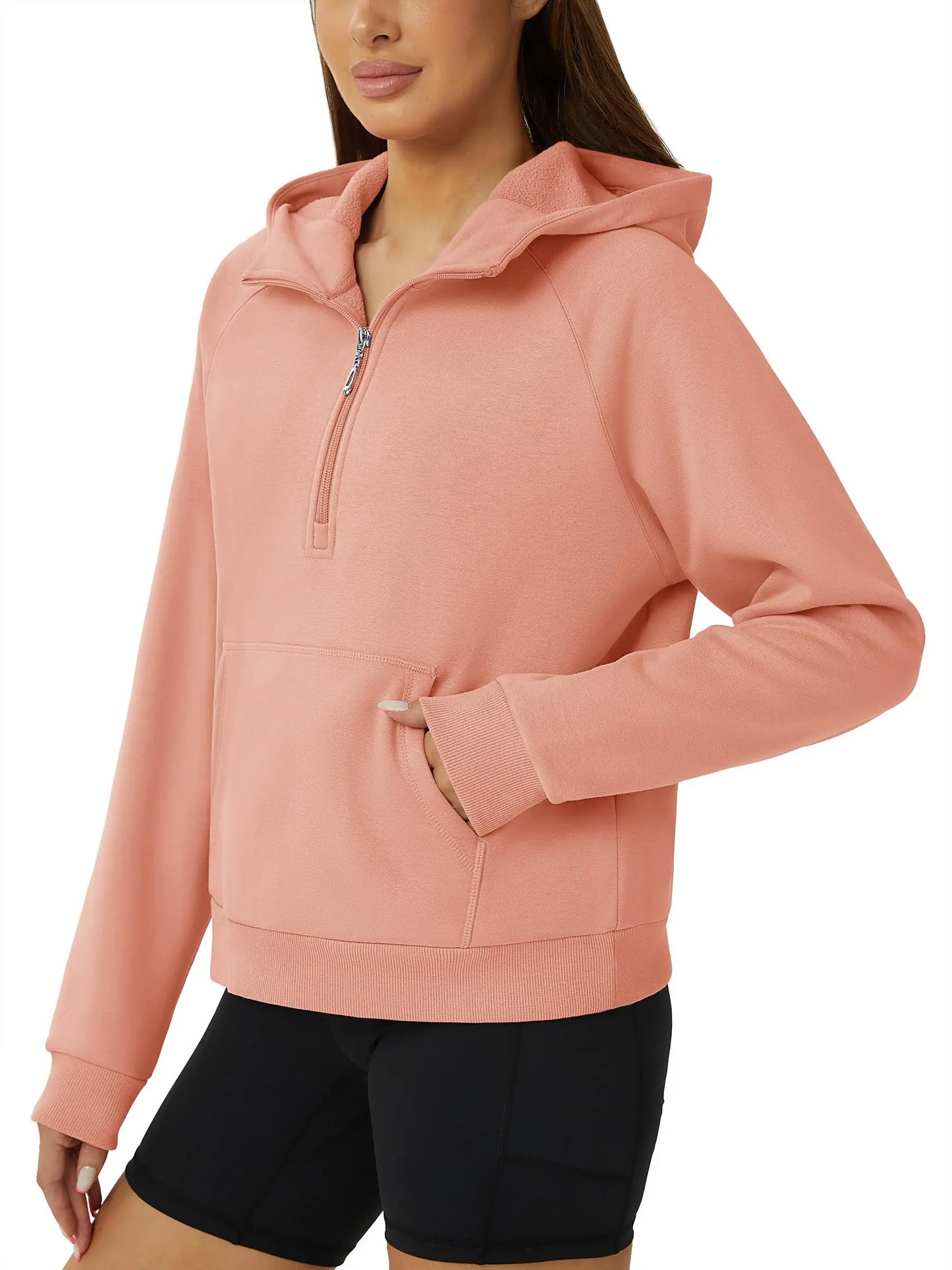 TACVASEN Winter Half Zip Hooded Cotton Pullover Womens Fleece Lined Warm Sweatshirt Thermal Lightweight Outdoor Casual Crop Tops