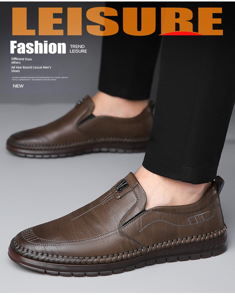 Men's Leather Shoes 2025 New Arrival Business Casual Shoes Genuine Leather Spring and Autumn Men's Shoes Soft Cowhide Gum-Rubber Outsole Middle-Aged Father Shoes