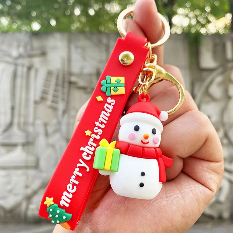 Christmas Cartoon Keychain Christmas Socks Snowman Accessories Pendant Cute Soft Glue Doll Key Rings Jewelry Gifts for Friends
