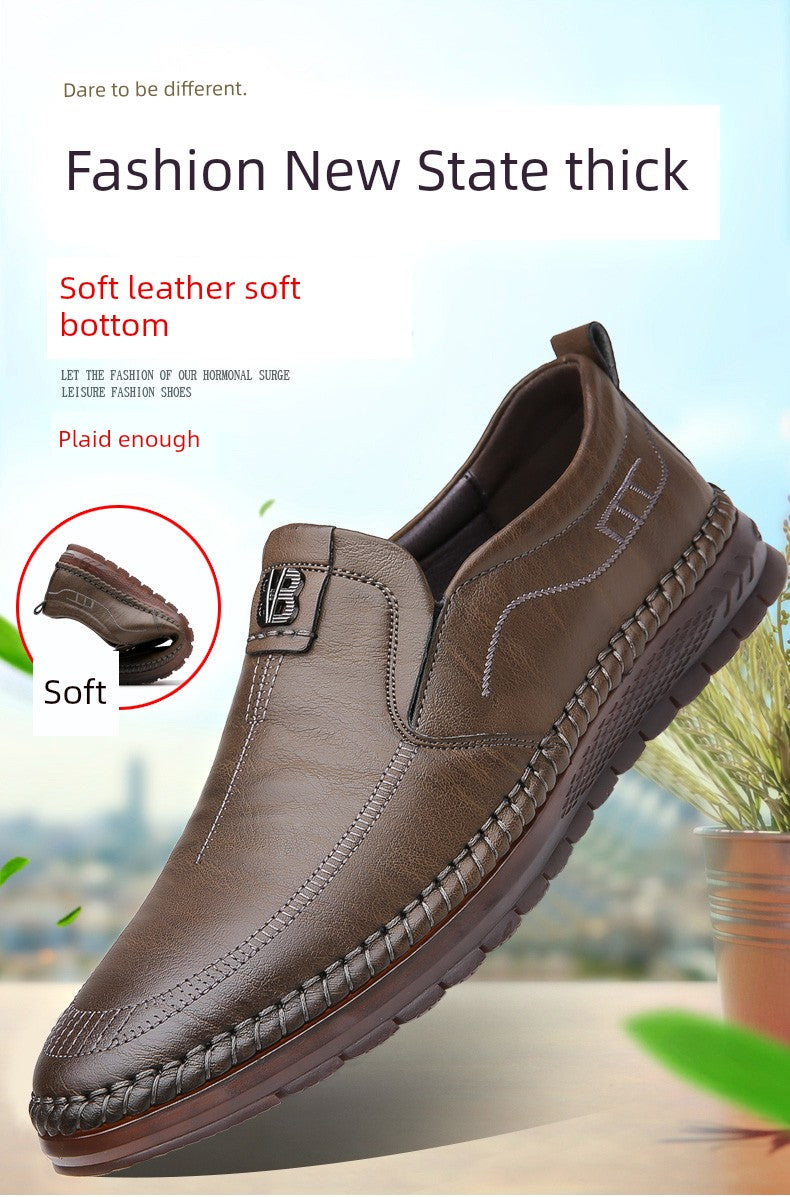 Men's Leather Shoes 2025 New Arrival Business Casual Shoes Genuine Leather Spring and Autumn Men's Shoes Soft Cowhide Gum-Rubber Outsole Middle-Aged Father Shoes