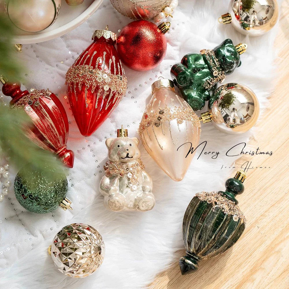 6/16/20pcs Romantic Christmas Painted Ball Set Reusable Elegant Heart Shaped Hanging Balls Shatterproof Christmas Tree Ornaments