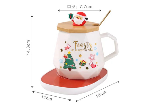 New Year Heartwarming Christmas Gift Set:Thermostat Mugs Cup Santa Claus Ceramic Cup Lid Spoon Mugs Coffee Cups Office or Home