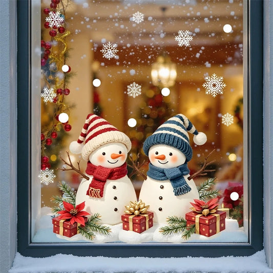 Christmas Snowman Snowflake Stickers Glass Window Decoration Stickers New Year Decoration 2025 Electrostatic Christmas Sticker
