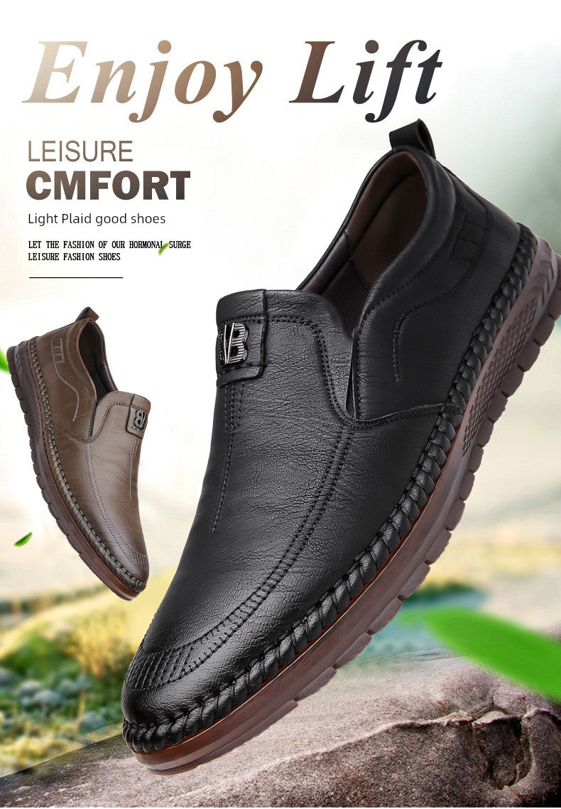 Men's Leather Shoes 2025 New Arrival Business Casual Shoes Genuine Leather Spring and Autumn Men's Shoes Soft Cowhide Gum-Rubber Outsole Middle-Aged Father Shoes