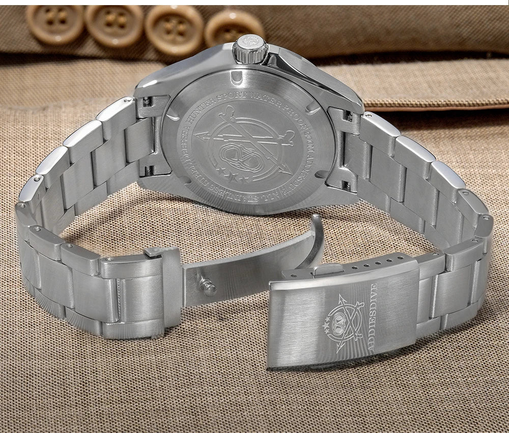 ADDIESDIVE NEW AD2063 38mm GMT Men's Watch Sapphire Glass Calendar 316L Stainless Steel Luxury Waterproof Watches Reloj Hombre