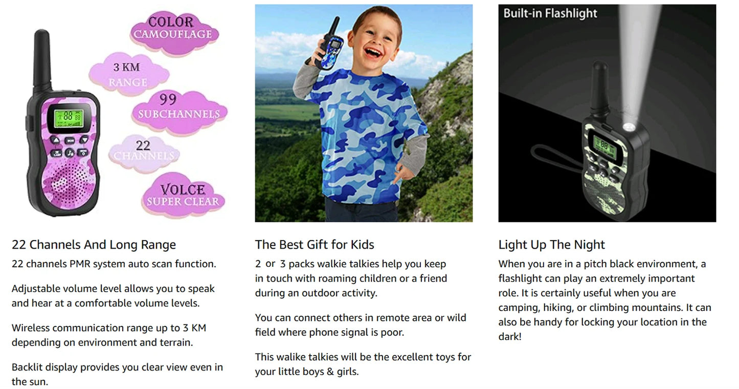 Walkie Talkies for Kids, 22 Channels 2 Way Radio Toy 3 KM Range, Best Christmas Birthday Gifts for 3-12 Year Old Kids to Outside