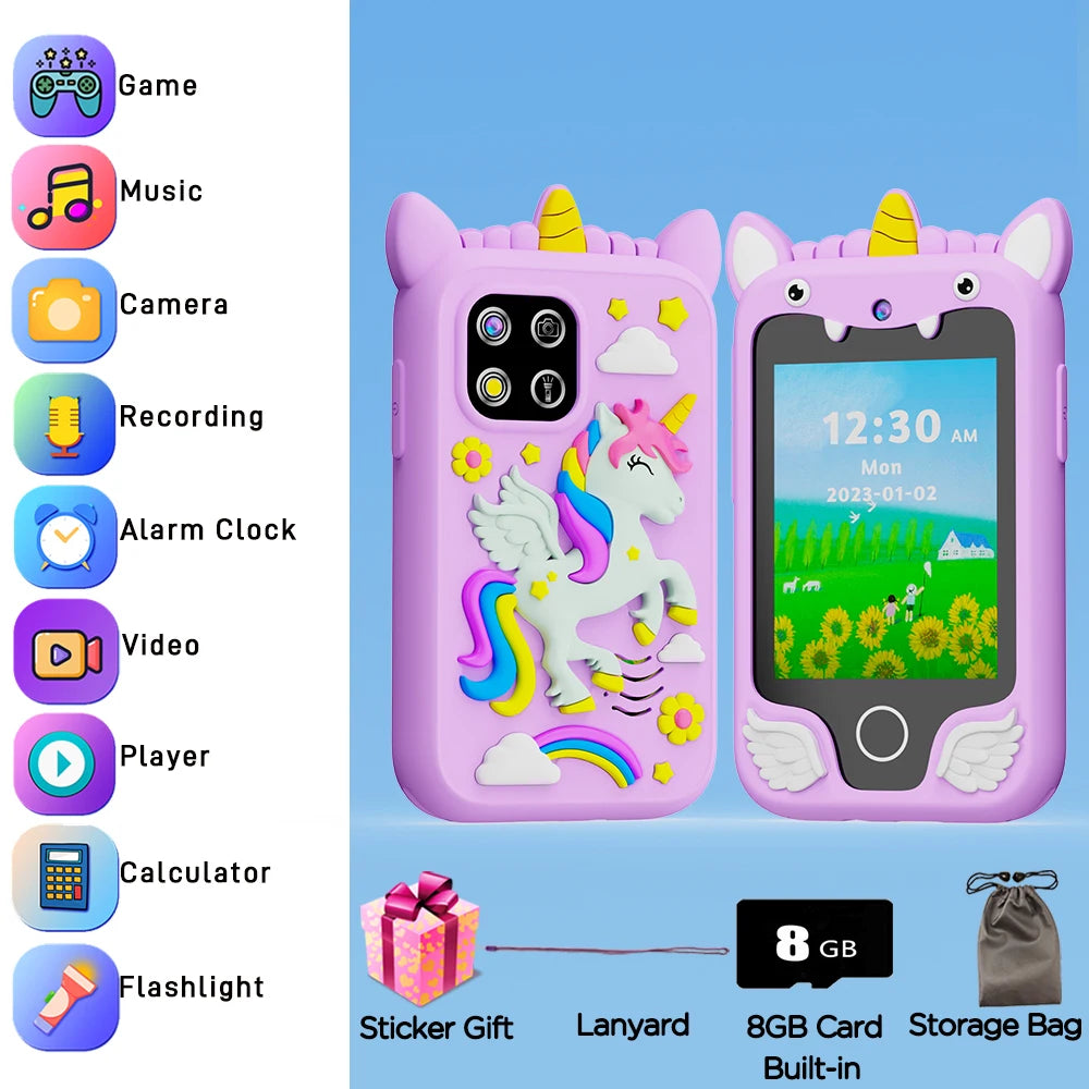 Kids Smart Phone 8GB 2.8'' Stories Music Camera Video Habit Tracking Baby Mobile Mini Toy Phone Educational Learning Tools Gifts