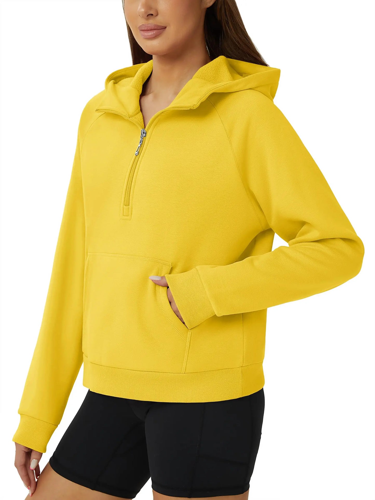 TACVASEN Winter Half Zip Hooded Cotton Pullover Womens Fleece Lined Warm Sweatshirt Thermal Lightweight Outdoor Casual Crop Tops