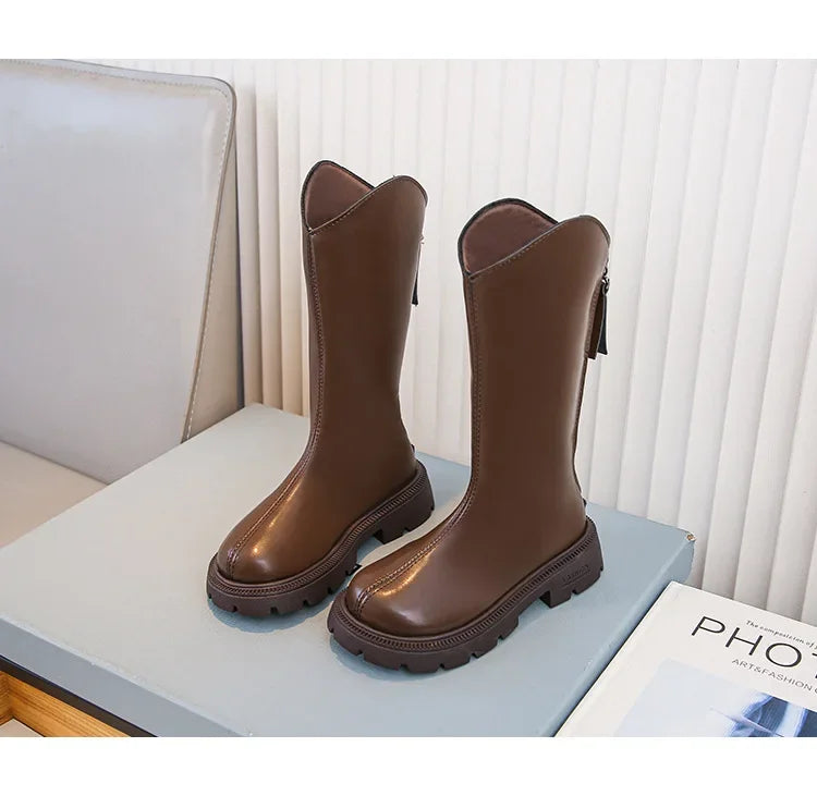 Girls' long tube boots 2025 Autumn/Winter New Korean Fashion Knight Boots Plush Princess Boots Warm Two Cotton High tube Boots