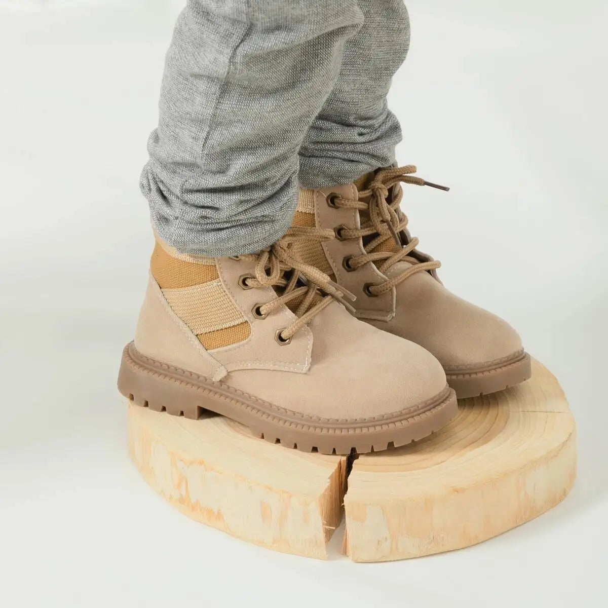 Four Seasons Children's Casual Booties Kids Fashion Design High-top Solid Color Lace-up Martin Boots Rubber Soft Anti-slip Sole