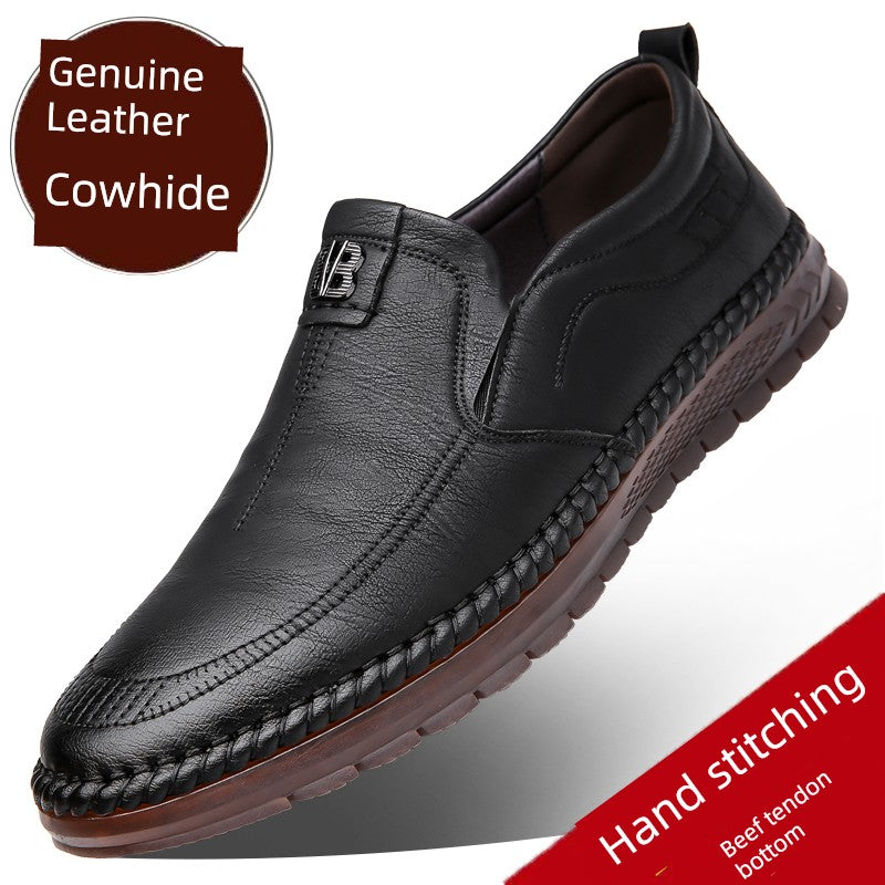 Men's Leather Shoes 2025 New Arrival Business Casual Shoes Genuine Leather Spring and Autumn Men's Shoes Soft Cowhide Gum-Rubber Outsole Middle-Aged Father Shoes