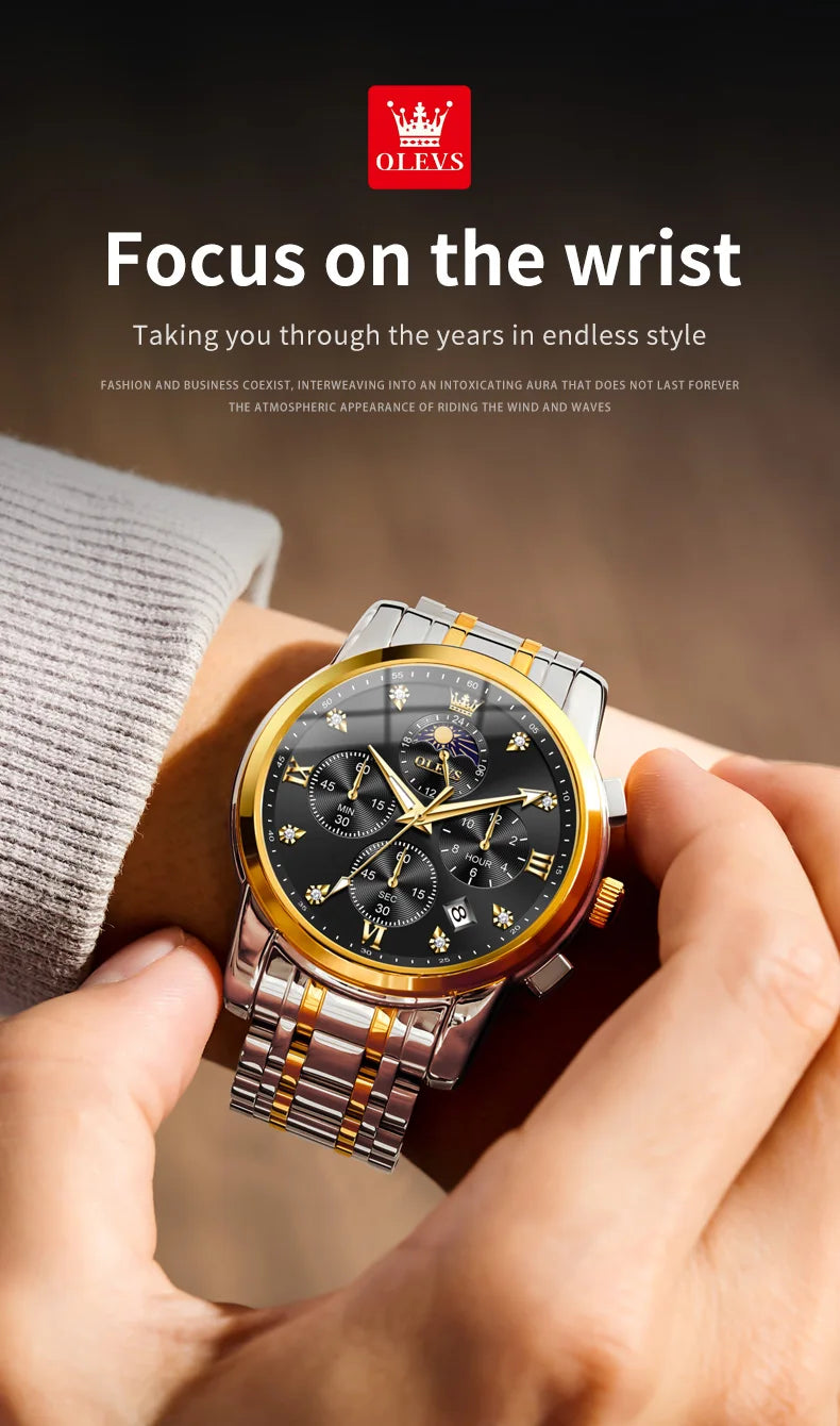 OLEVS 3655 Original New Quartz Watch for Men Chronograph Waterproof Business Man Watch Wristwatch Stainless Steel Luxury Watch