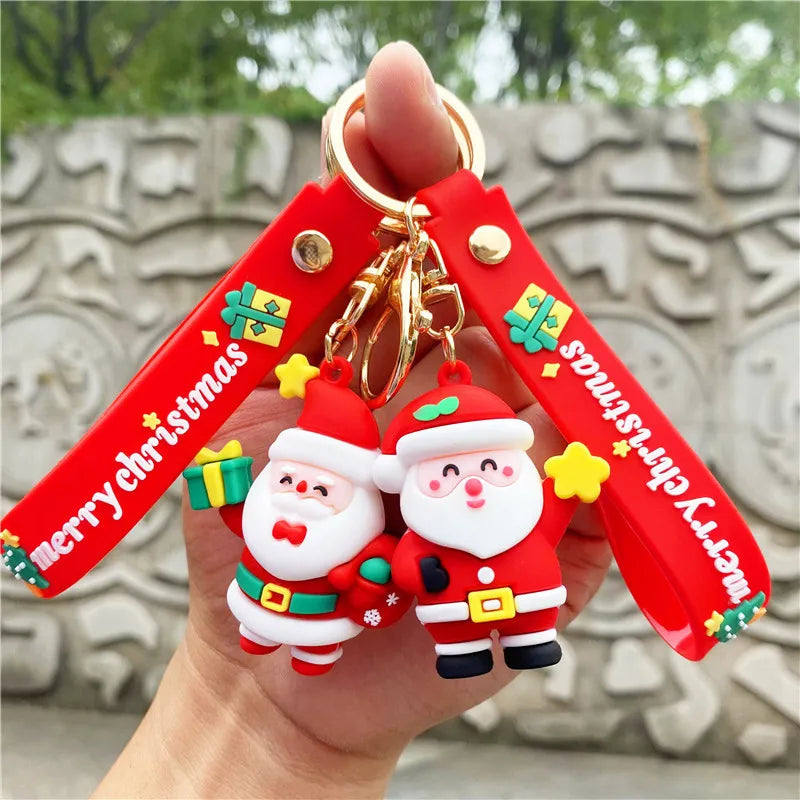 Christmas Cartoon Keychain Christmas Socks Snowman Accessories Pendant Cute Soft Glue Doll Key Rings Jewelry Gifts for Friends