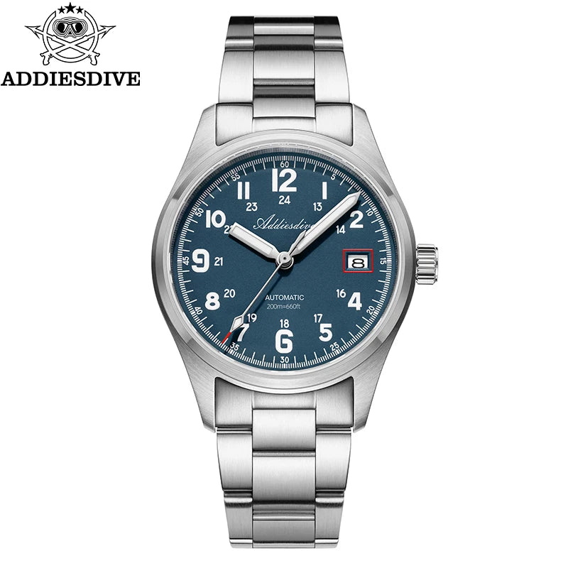ADDIESDIVE Mechanical Watches New AD2070  Leather Strap BGW9 Super Luminous Sapphire 39mm Watches 20Bar Waterproof Reloj Hombre