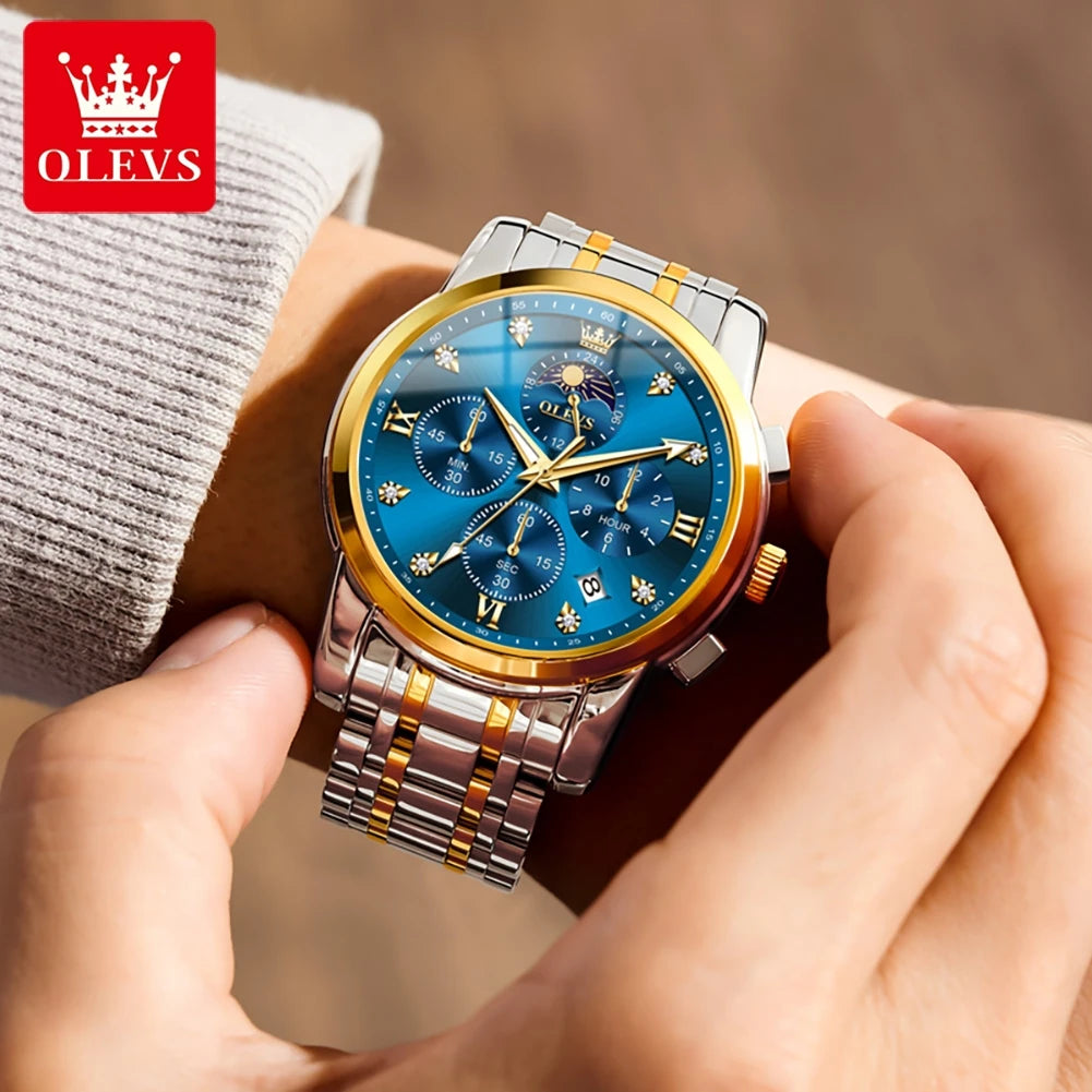 OLEVS 3655 Original New Quartz Watch for Men Chronograph Waterproof Business Man Watch Wristwatch Stainless Steel Luxury Watch