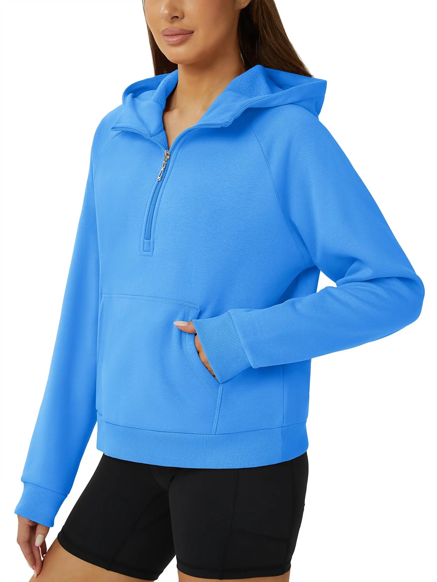 TACVASEN Winter Half Zip Hooded Cotton Pullover Womens Fleece Lined Warm Sweatshirt Thermal Lightweight Outdoor Casual Crop Tops