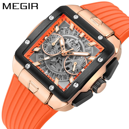 MEGIR Quartz Chronograph Watch for Men Fashion Waterproof Luminous Sport Multifunctional Wristwatch Silicone Strap Auto Date