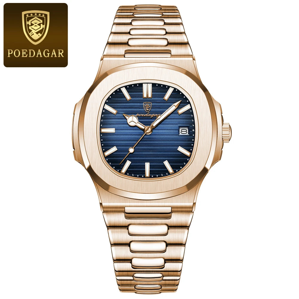 POEDAGAR Top Luxury Man Watch Date Waterproof Luminous Leather Watches For Men High Quality Square Men's Quartz Wristwatch Reloj