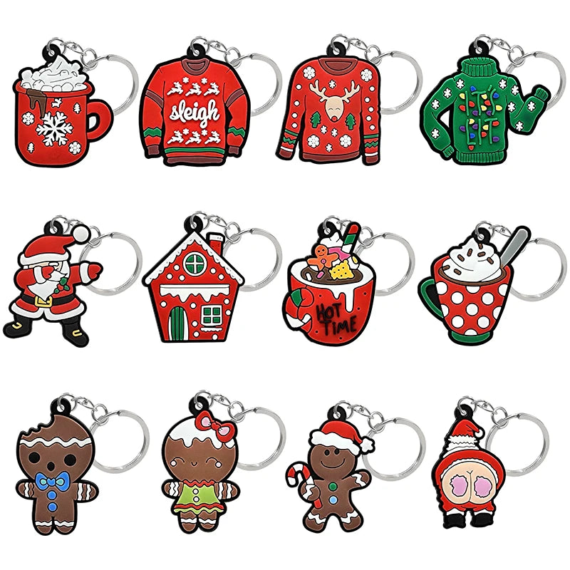 1-100PCS Christmas Style Keychain Santa Claus Key Holder Festive Women Men Keyring Christmas Family Gift Car Key Accessories