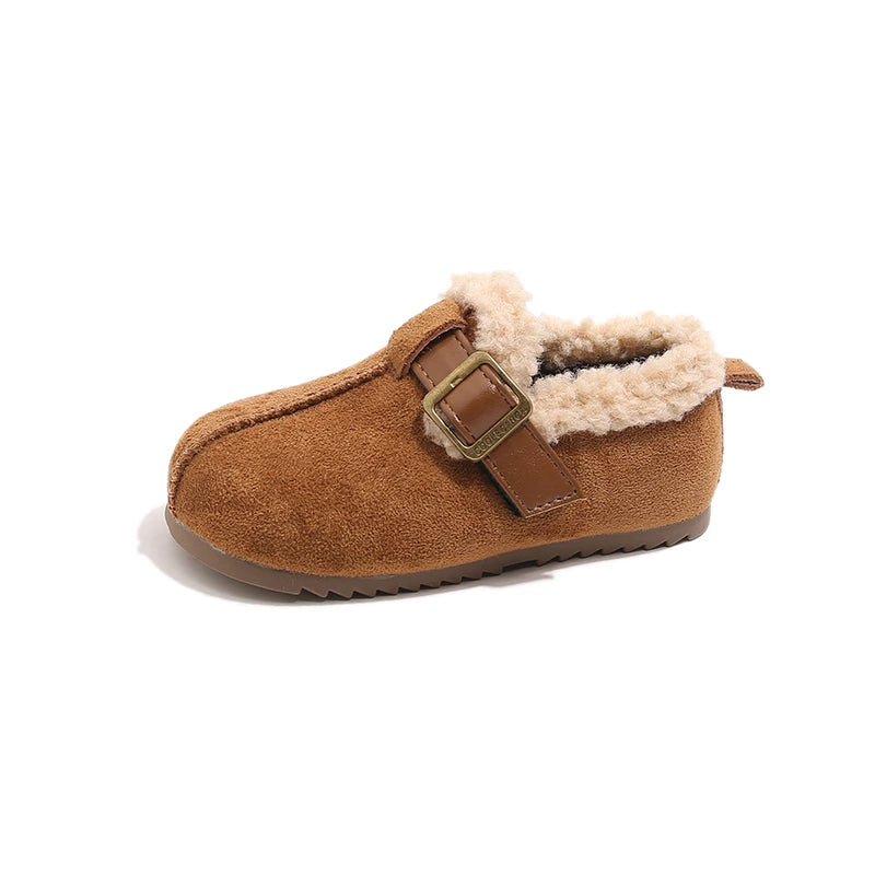 025 Winter New Children's Cotton Shoes for Girls; Soft Bottom One-piece Fur Warm Leather Shoes