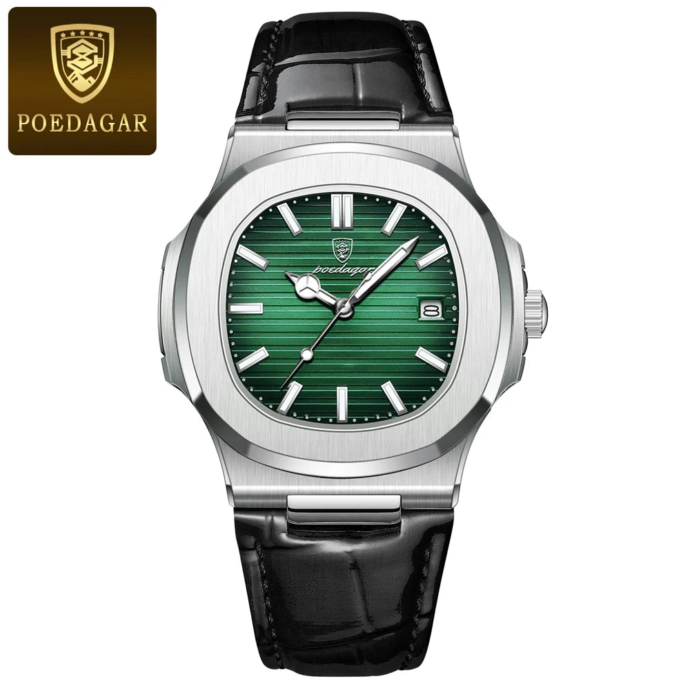 POEDAGAR Top Luxury Man Watch Date Waterproof Luminous Leather Watches For Men High Quality Square Men's Quartz Wristwatch Reloj