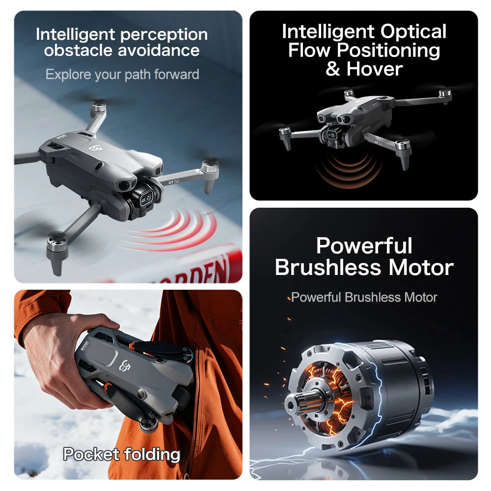 GT50 Aerial Photography Drone with Obstacle Avoidance, HD Brushless Quadcopter with Large Screen Remote Control Toy Aircraft