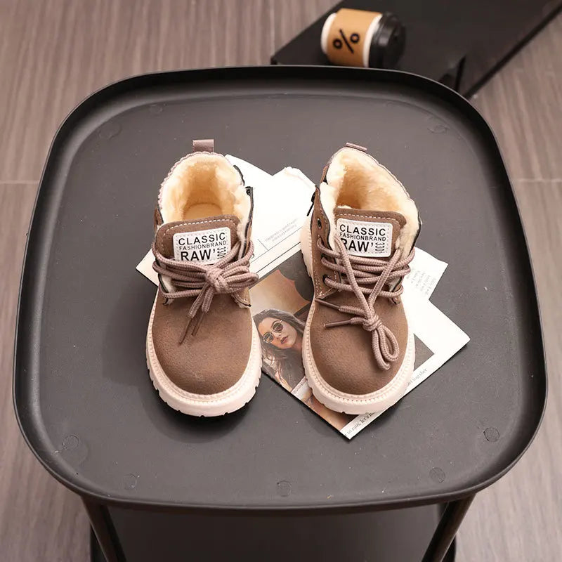 Children's Winter Fashion Cotton Shoes Boys' Warm Cotton Lined Ankle Boots for Boys Girls Side Zipper Retro Snow Thermal Boots