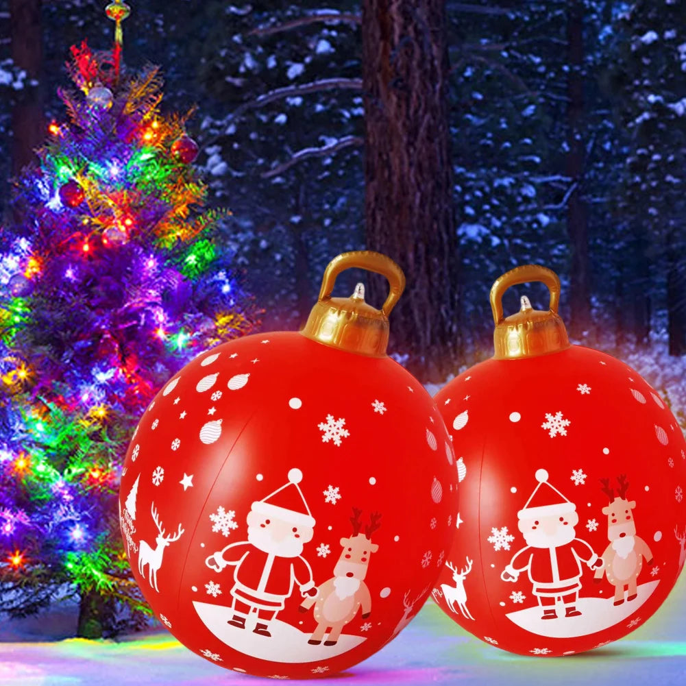24 Inch Inflatable Outdoor Christmas Ball PVC Giant Inflatable Christmas Balls with Light/Remote Christmas Decorations Ball