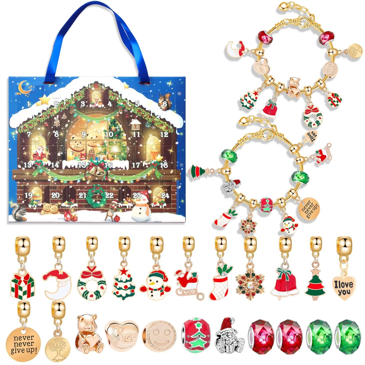 DIY Christmas Bracelet 24 Countdown Calendar Advent Blind Box  Christmas Charms Bracelet Set Creative Ornaments Christmas Gifts