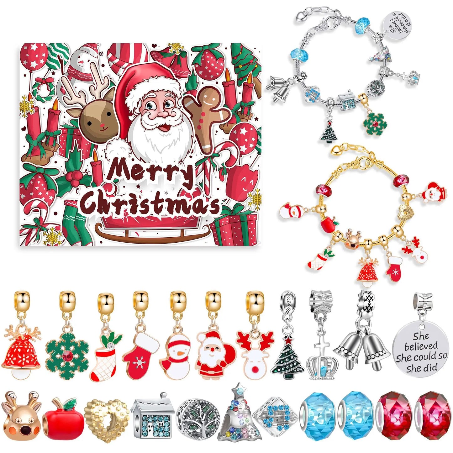 DIY Christmas Bracelet 24 Countdown Calendar Advent Blind Box  Christmas Charms Bracelet Set Creative Ornaments Christmas Gifts