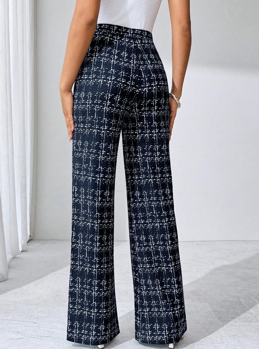 Spring and summer solid color striped checkered loose casual style straight leg pants