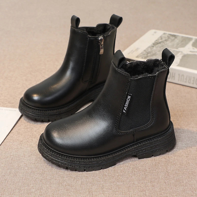 Kids Chelsea Boots for Girls 2025 New Winter Kids Ankle Boots Soft Sole Plush Breathable Lining School Shoes for Girls Boots