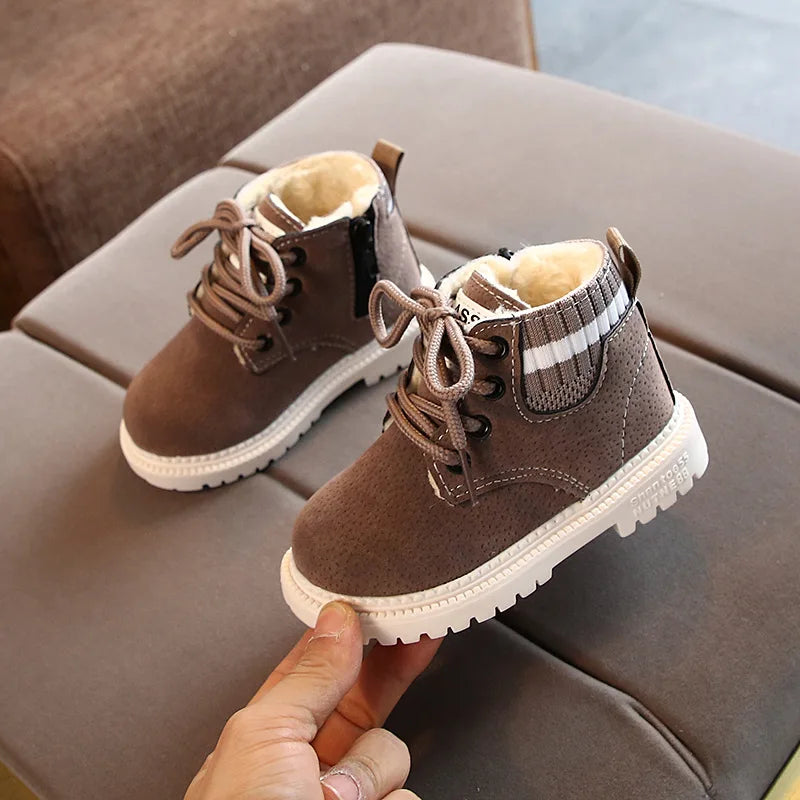 Children's Ankle Boots for Little Kids Toddlers Snow Boots Vintage Warm Cotton Short Boots Boys Girls Fashion Winter Boots Zip