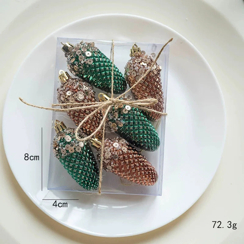 6/16/20pcs Romantic Christmas Painted Ball Set Reusable Elegant Heart Shaped Hanging Balls Shatterproof Christmas Tree Ornaments