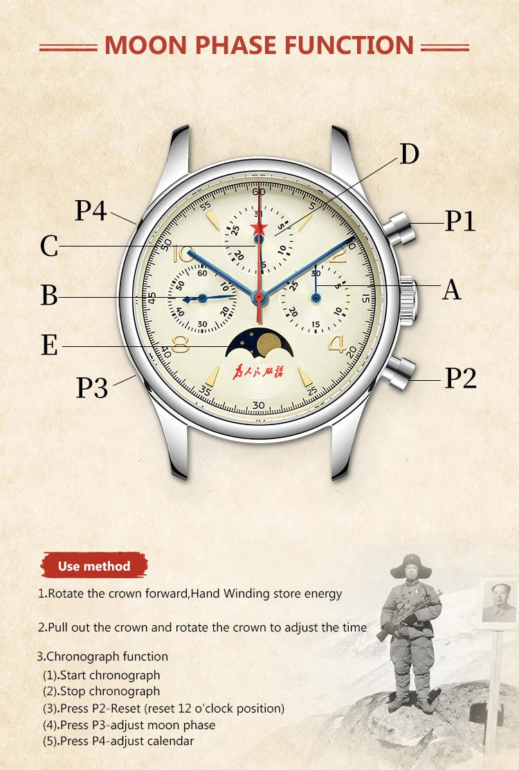 Original 1963 Men's 40mm  ST1908 Moonphase Manual Winding Movement Mechanical Chronograph Sapphire Glass Cream Dial Watch